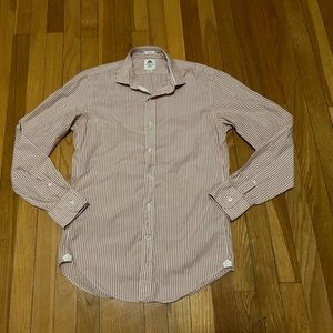 J. Crew Red and White Striped Button-Down Shirt, Men's Small